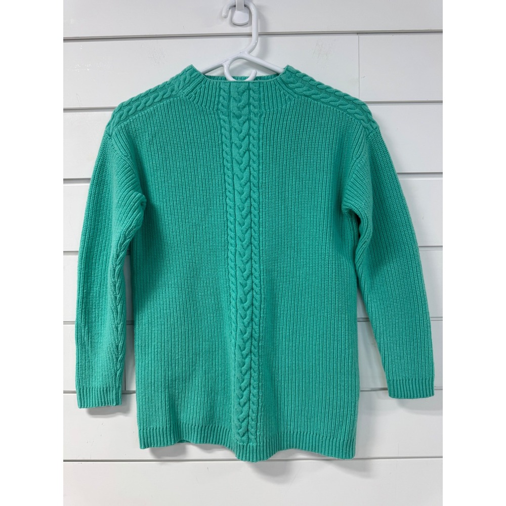 Talbots Petite Teal Green Cable Knit Mock Neck Sweater SP Ribbed Pullover